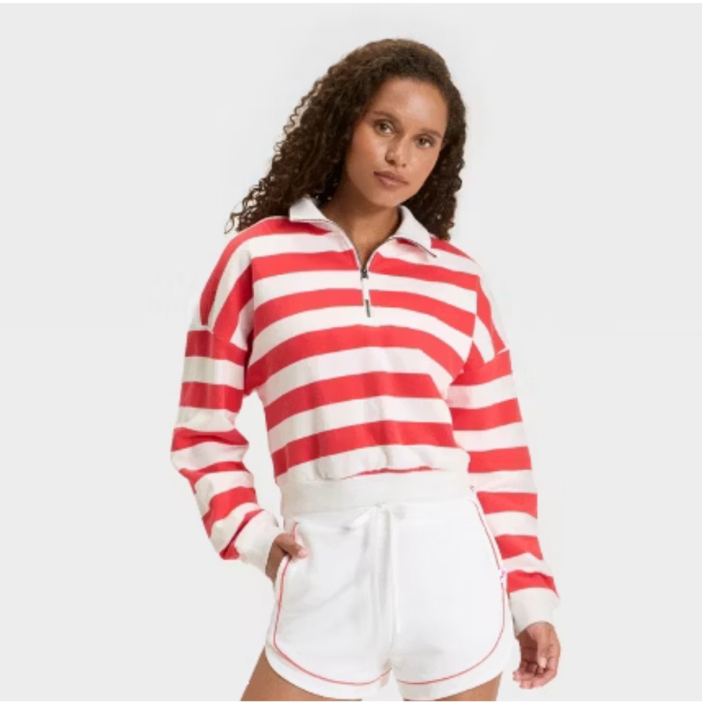 Women's Striped French Terry 1/2 Zip Sweatshirt - JoyLab - XS - NWT